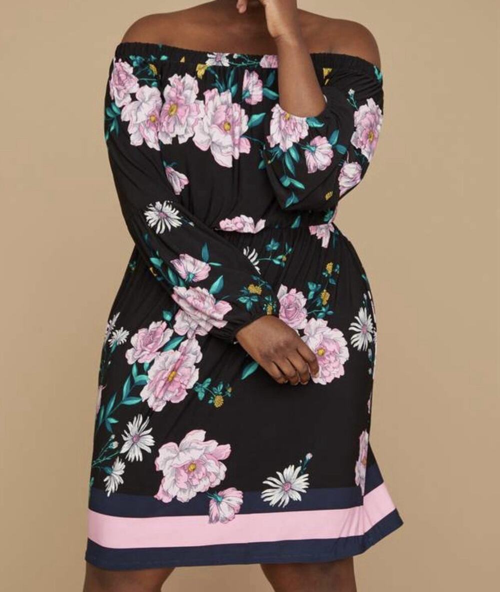 Lane Bryant Off The Shoulder Black Floral Print Dress Size 14/16 EUC Wedding